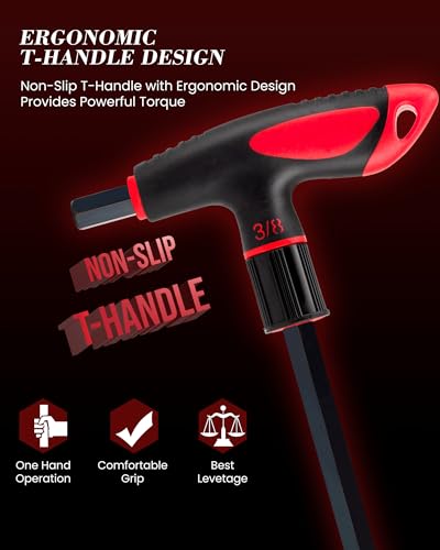 Lichamp 8 Pieces SAE T Handle Allen Wrench Set, 5/64-3/8 Inch, Ball Head - size: 5/64 to 3/8 Inch