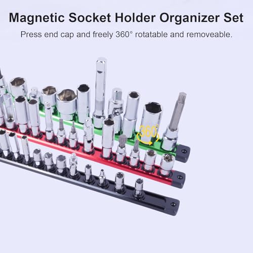 Magnetic Socket Holder Organizer Set - color: Black Red Green, size: 1/2 1/4 3/8(3PC）