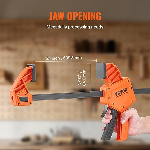 VEVOR Bar Clamps for Woodworking, 2-Pack 24" One-Handed Clamp/Spreader, Quick-Change F Clamp with 300 lbs Load Limit, High-strength Plastic and Carbon Steel, Wood Clamps for Woodworking Metal Working - size: 24"(2 Pack), style: Quick Grip