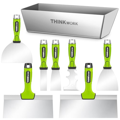 THINKWORK 8Pcs Drywall Tools, Drywall Knife Set with 10" Mud Pan