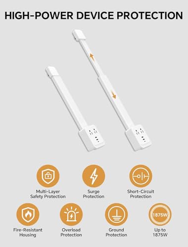 Outlet Extender Stick 17.2''–25.8'' Adjustable with USB C & 2 USB Ports, Electrical Outlet Extender with 2 AC Outlets, Flexible Rotat Plug for Multi-Angle Use in Home, Office, RV Tight Spaces
