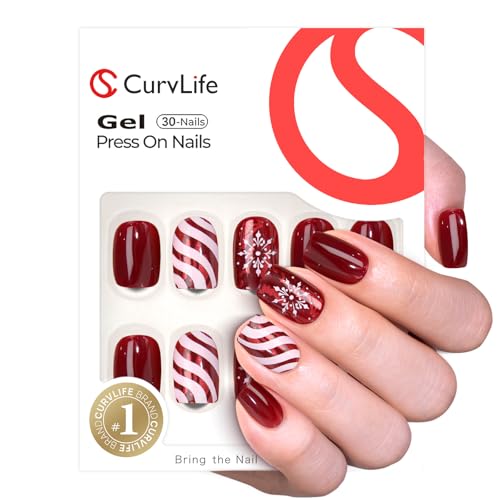 CurvLife Medium Square Christmas Press On Nails, Holiday Frost Red - color: Holiday Frost