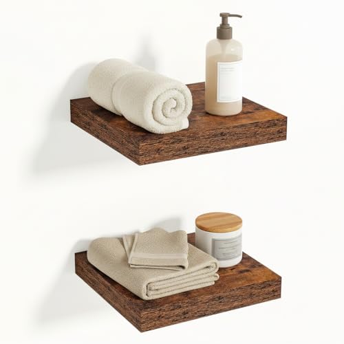 Vivelove 12x12 Deep Floating Shelves, Rustic Brown, Set of 2 - color: Rustic Brown, size: 12”wx12”dx1.5”h