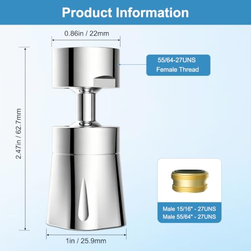 Faucet Aerator 4 Modes, 360° Swivel Faucet Sprayer Head Attachment, Chrome - color: Chrome, style: 2 Swivel Joints