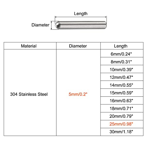 uxcell 5x25mm Dowel Pins, 5pcs 304 Stainless Steel Round Head Flat Chamfered End Dowel Pin Bunk Bed Pins Shelf Pegs Support Shelves Fasten Elements - size: 5x25mm