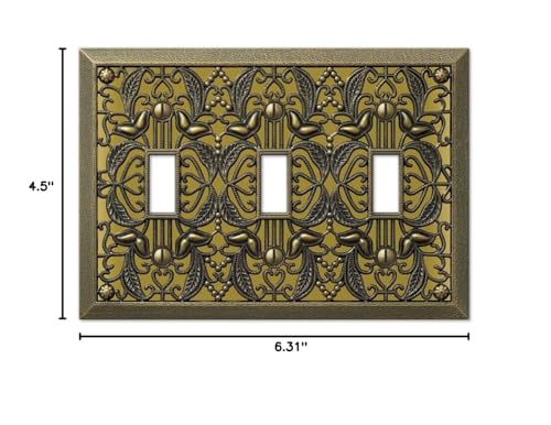 Amerelle Filigree Triple Toggle Cast Metal Wallplate in Antique Brass - size: 3 Toggle