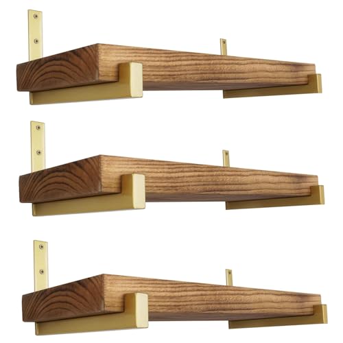 OVOV 6 Pack Heavy Duty Shelf Brackets Wall Mounted Industrial Farmhouse Floating Shelf Brackets with Lip (Gold 12") - color: Gold, size: 12 Inch