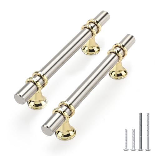 Rergy 10 Pack 3-3/4 Inch Hole Center Brushed Nickel and Gold Cabinet Pulls - color: Brushed Nickel&Gold, size: 3-3/4in Hole Center(96mm)
