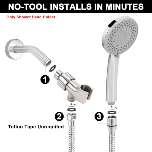 NearMoon Adjustable Shower Arm Mount- with Universal Wall Hook Bracket and Brass Pivot Ball, Shower Head Holder for Hand Held Showerheads (Brushed Nickel) - color: Brushed Nickel