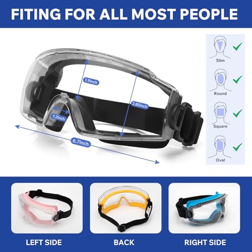 Clear Safety Goggles Glasses 2 Pack - Anti-Fog, Scratch and UV380 Lens | Adjustable Non-Slip Strap, ANSI Z87.1 Certified, Eye Protection, Chemistry Lab Work & Industrial Use, for Men & Women - color: Blue