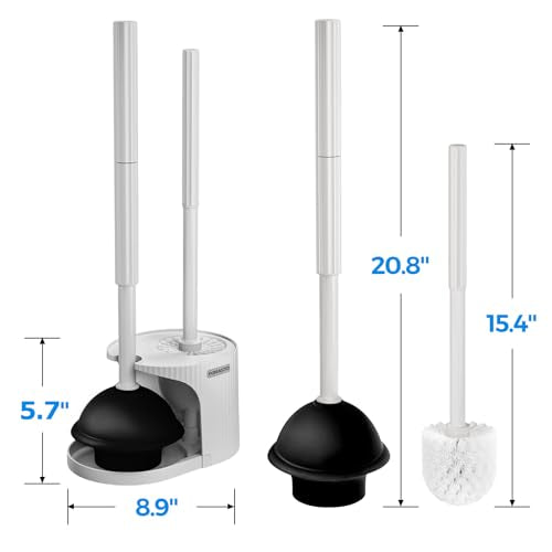 FORASTO 2 in 1 Toilet Plunger and Brush Set,Extended Handle Plunger,Toilet Bowl Brush Plunger Set,Bathroom Cleaning Tools,Cleaning Brush,Toilet Brush Plunger Combo,Cream Grey（20.8inch） - color: Cream Grey, size: 1Pack