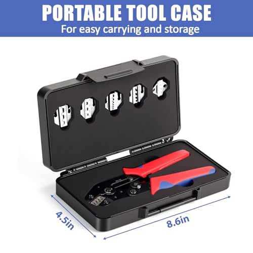 6PCS Crimping Tool Set - Amliber Ratcheting Wire Crimper for Heat Shrink/Insulated Nylon, Non-Insulated, Dupont, Open Barrel Terminals, Wire Ferrules, Solar Connectors, Case Included