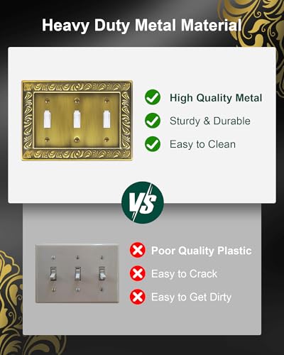 2-Pack Paisley Pattern Metal Triple Toggle Light Switch Cover Plate - style: 3 Toggle 2PK
