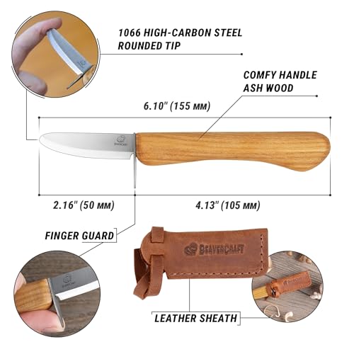 BeaverCraft Whittling Knife for Kids, Beginners - Safety Wood Carving Knife C1 Kid - Whittling Knives with Rounded Tip for Children, Entry-Level Carvers - Wood Carving Tools for Beginners, Boy Scout