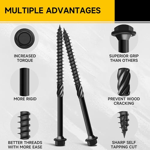 50Pcs 6 Inch Wood Screws, #14 x 6 Heavy Duty Outdoor Wood Screws Assortment Kit Deck Screws, Black Timber Screws Lag Bolts, Hex Socket Included Hex Head Log Landscaping Black Screws By Mywish - size: #14 x 6"