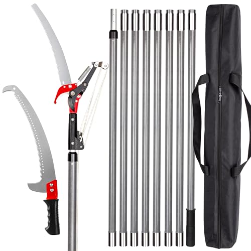 Walensee Pole Saws for Tree Trimming, Extendable Tree Pruner,Manual Branch Timmer with Blade and Scissors High Branches Pruning Fiberglass Pole Pruner and Cutter Garden Tool with Storage Bag 7.2-27FT - size: 27 FT