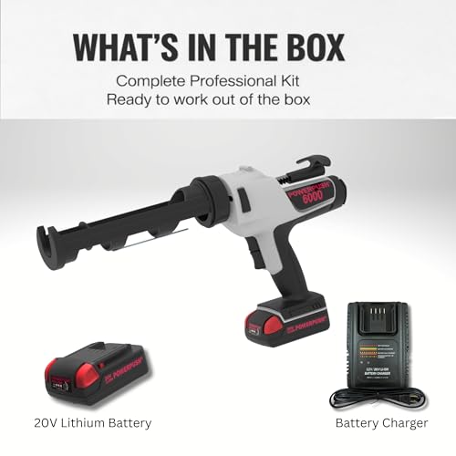 6000 Series Cordless Caulking Gun – 20V Lithium Battery Powered Electric 10oz Cartridge Dispenser, Lightweight 3.75 lbs, 1000 lb Thrust, No-Drip Sealant & Adhesive Applicator - size: 10oz / 300ml, style: Cordless 20V (6000 Series)