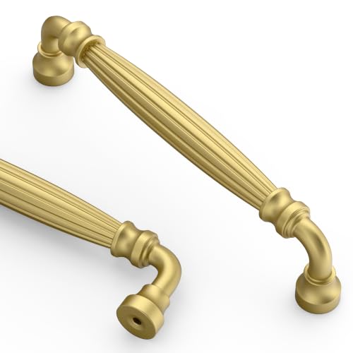 Asidrama 10 Pack 5 inch Brushed Gold Kitchen Cabinet Handles - color: Brushed Gold, size: 5" Hole Center(128mm)