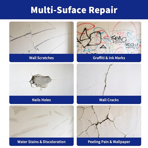 Breliter Drywall Patch Repair Kit - Drywall Repair Kit for Wall Texture, Holes, Cracks, Graffiti & Stains, Patches/Scrapers/Sandpaper/Texture Sponge/Putty Knife, Formaldehyde-Free, White (8.8oz)