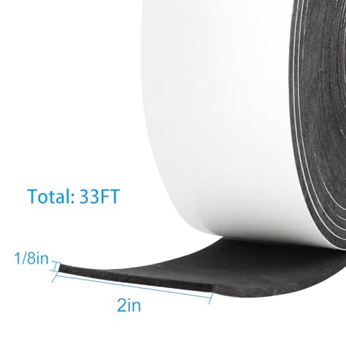 High Density Foam Tape,2 Inch Wide x 1/8 Inch Thick Door Insulation Tape,Adhesive Weather Stripping for Doors Window,Foam Seal Proofing Tape,33 Feet Long - size: 2"W x 1/8"T x 33FT