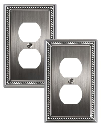 2-Pack Duplex Switch Plates and Outlet Covers, Heirloom Silver - color: Heirloom Silver, size: Single Duplex 2PK