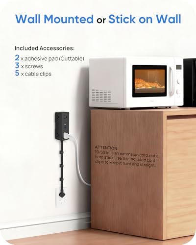 Electrical Outlet Extender Stick, Features 4 USB & 6 Outlets - color: Black, size: 19in
