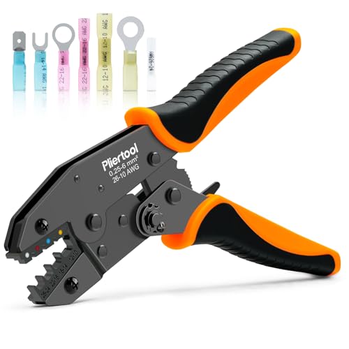 Crimping Tool for Heat Shrink Connectors-AWG 26-10, Ratcheting Wire Terminal Crimper Crimping Pliers Available for Insulated Nylon Connectors and Wire Terminal