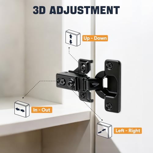 Mousike 30 Pack (15 Pair) Soft Close Cabinet Hinges, 1/2 Overlay Soft Close Hinges for Kitchen Cabinet, Stainless Steel, Built-in Damper, 100 Degree Opening Angle, 6 Way Adjustment - color: Black, size: 30 Pack
