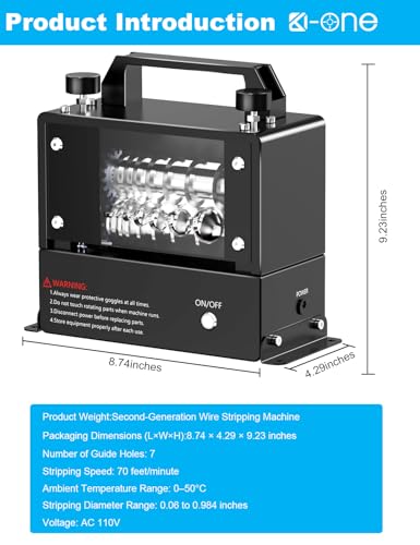 Automatic Wire Stripping Machine, Electric Wire Stripper for 0.06''-0.98'' Scrap Copper Wire, 7-Blade & 7-Channel Cable Peeler with Dual V-Groove Rollers, High-Strength Steel Blades for Recycling
