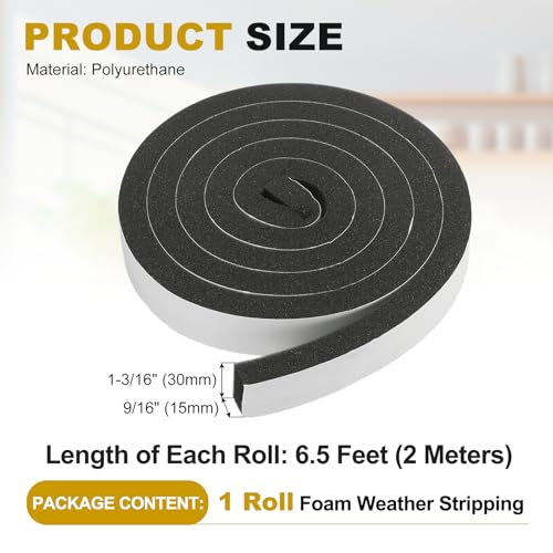 uxcell Weather Stripping Door Seal, 1-3/16" x 9/16" x 6.5 Ft Adhesive Foam Tape Seal Soundproof Insulation Strips for Door Frame Window Gaps (1 Roll, 6.5 Feet) - size: 1-3/16" x 9/16" (6.5 Ft)