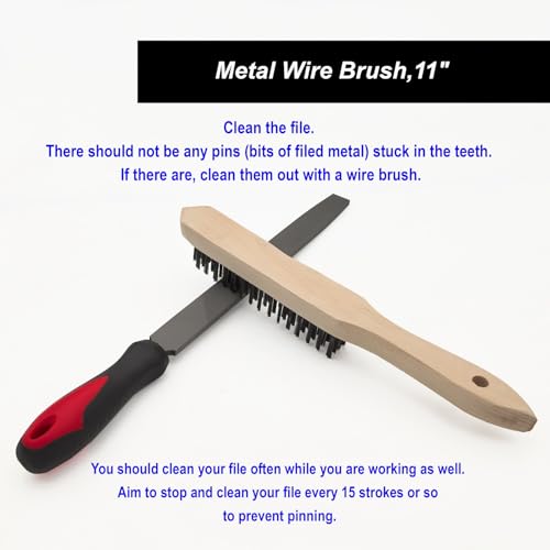 VASTOOLS 10 Inch Metal File Set, T12 High Carbon Hardened Steel, Half Round/Flat/Round Bastard Cut Files with Anti-Slip Grip, for Deburring Shaping Wood Metal Plastic,with Wire Brush