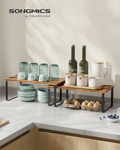 SONGMICS Cabinet Organizer Shelf, Set of 2 Spice Rack, Kitchen Storage - color: Ink Black + Rustic Brown, size: 15.6"w