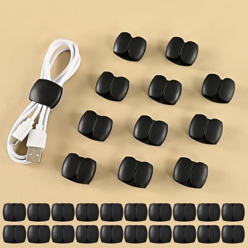 20-Pack Cable Storage and Organizer Clips – Versatile Wire & Charging Cable Management for Travel, Desk, and Home – Secure and Tidy Data Cable Holders – Black - color: Black