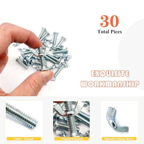 30Pack 1/4"-20 x1 Screw Bolts and Wing Nut Kit 15pcs Machine Screws with Round Head Phillips 15pcs Butterfly Hand Twist Tighten Nut Zinc Plated Hardware Fitting Fastenings Assortment Kit - size: Silver 30 Pack 1/4"-20 x1"