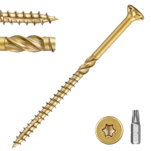#10 x 2-1/2 in Multi-Purpose Wood Deck Screw for Interior and Exterior,Bugle Head,Golden Coated with T25 Bit Star Drive Torx for Furniture Building/Fence/Decking(1LBS,67Pcs) - color: Golden 1lb Per Box, size: #10 x 2-1/2"