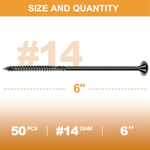 VIGRUE Deck Screws, Wood Screws - Star Drive Decking Screws for Timber, Log, Landscaping Wood, Rust-Resistant, Easy to Install, DIY Projector & Wood Working (50PCS #14X6) - style: 50PCS #14-6 deck screws