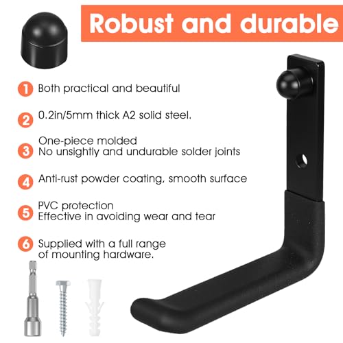 4pcs Garage Hooks Heavy Duty 4inch Ladder Hanger for Garage Wall-Mount Ladder Hooks Wall Storage Hook Steel garages for Walls for Hanging Heavy Duty Shed Tools,Hoses,Shovel,Ropes