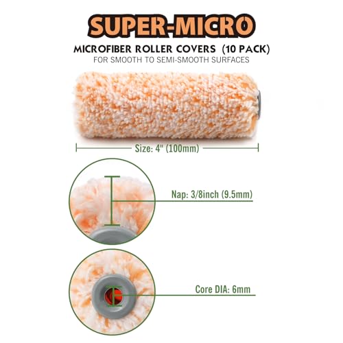 ROLLINGDOG 4 inch Small Paint Roller Sleeves - color: 10pc 4" Microfiber Roller Cover