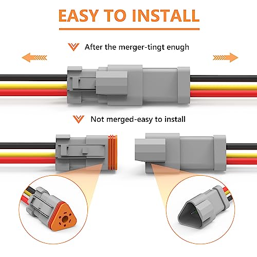 Deutsch DT 3 Pin Connector 5 Sets - 3 Way DT Automotive Waterproof Male Female Plug Wiring Harness for Car, Truck, Boats, LED Work Light, 16 AWG. (5 Sets 3 Pin, Grey) - size: 3-pin