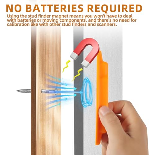 (4-Pack) Calvana Magnetic Stud Finder Wall Scanner, Stud Finder Magnet, Wall Detector Scanner, Compatible with All Drywall Construction, No Batteries Required, Wall-Friendly Construction，Easy to Use - color: Orange, 4pack