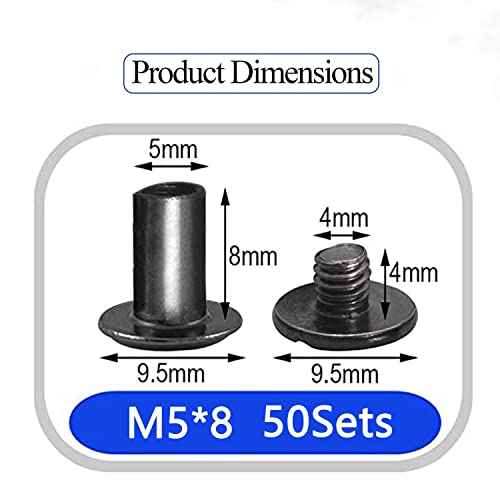 50 Sets M5*8 Gun Black Chicago Screw Kit Leather Rivets Screw Rivets Chicago Screw Buttons DIY Leather Trim - color: black, size: M5*8mm