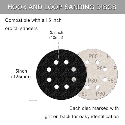 100Pcs 5 Inch Sanding Discs Hook & Loop 8-Hole Wet Dry Sandpaper 80 Grit - style: 100Pcs 80 Grit