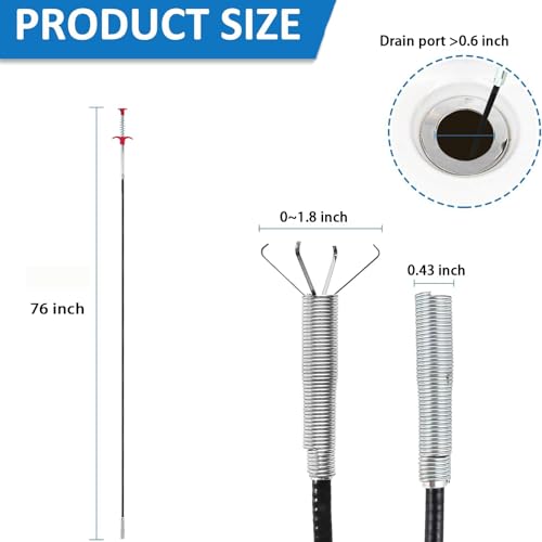 New Upgrade 76 inch Drain Snake Hair Drain Clog Remover Tool - Sink Drain Cleaner for Toilet Sewer Shower Kitchen Bathroom Tub Clogged Drains Opener Cleaning Tool, Flexible Grabber Claw Pick Up Tool - style: 76 in