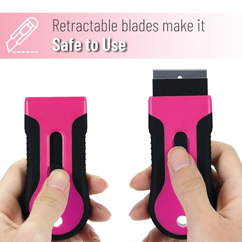 Bates- Razor Blade Scraper Tool, 2 Pack, 30 Extra Stainless Steel Blades, Anti-Slip Ergonomic Handle Design, Razor Scraper Set for Cleaning Window, Paint, Oven, Glass, Stove - color: Black & Pink