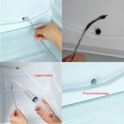 5 PCS Refrigerator Drain Hole Cleaning Kit, Fridge Drain Clog Remover Tool Set with Brush, Syringe, Hose, Ice Scraper & Plunger, Reusable Flexible Tube Cleaner