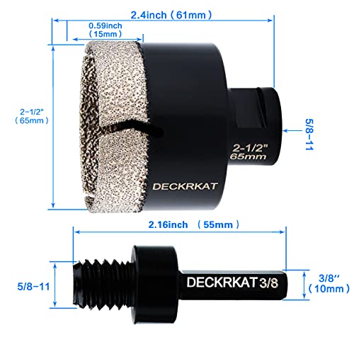 Diamond Hole Saw, 2-1/2" Hole Saw for Tiles Granite Marble Ceramic Glass Porcelain, 65mm Core Drill Bit with 5/8-11 Thread and 3/8” Hex Shank Adapter for Angle Grinders & Drills - size: 2-1/2"(65mm)