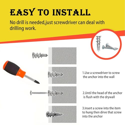 100PCS Zinc Self-Drilling Drywall Anchors, 50 Heavy Duty Hollow Metal Wall Anchors and 50#8 x 1-1/4'' Screws, Sheetrock Anchors and Screws Kit (White) - color: White Zinc Plating