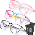 OXG 3 Pack Stylish Safety Glasses, ANSI Z87+ Anti Fog Safety Goggles Blue Light Blocking Protective Eyewear for Nurses - color: Leopard+rianbow+pink