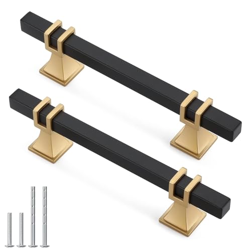 10 Pack 3-3/4 Inch Black and Gold Cabinet Pulls Black and Gold Cabinet Handles Kitchen Cabinet Handles Dresser Drawer Pulls Kitchen Cabinet Hardware - color: Black & Matte Gold, size: 3-3/4 inch (96mm) Hole Center Pull
