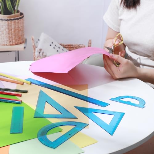 Tenare 6 Pcs Math Geometry Ruler Straight Protractor Triangle, Blue - color: Blue